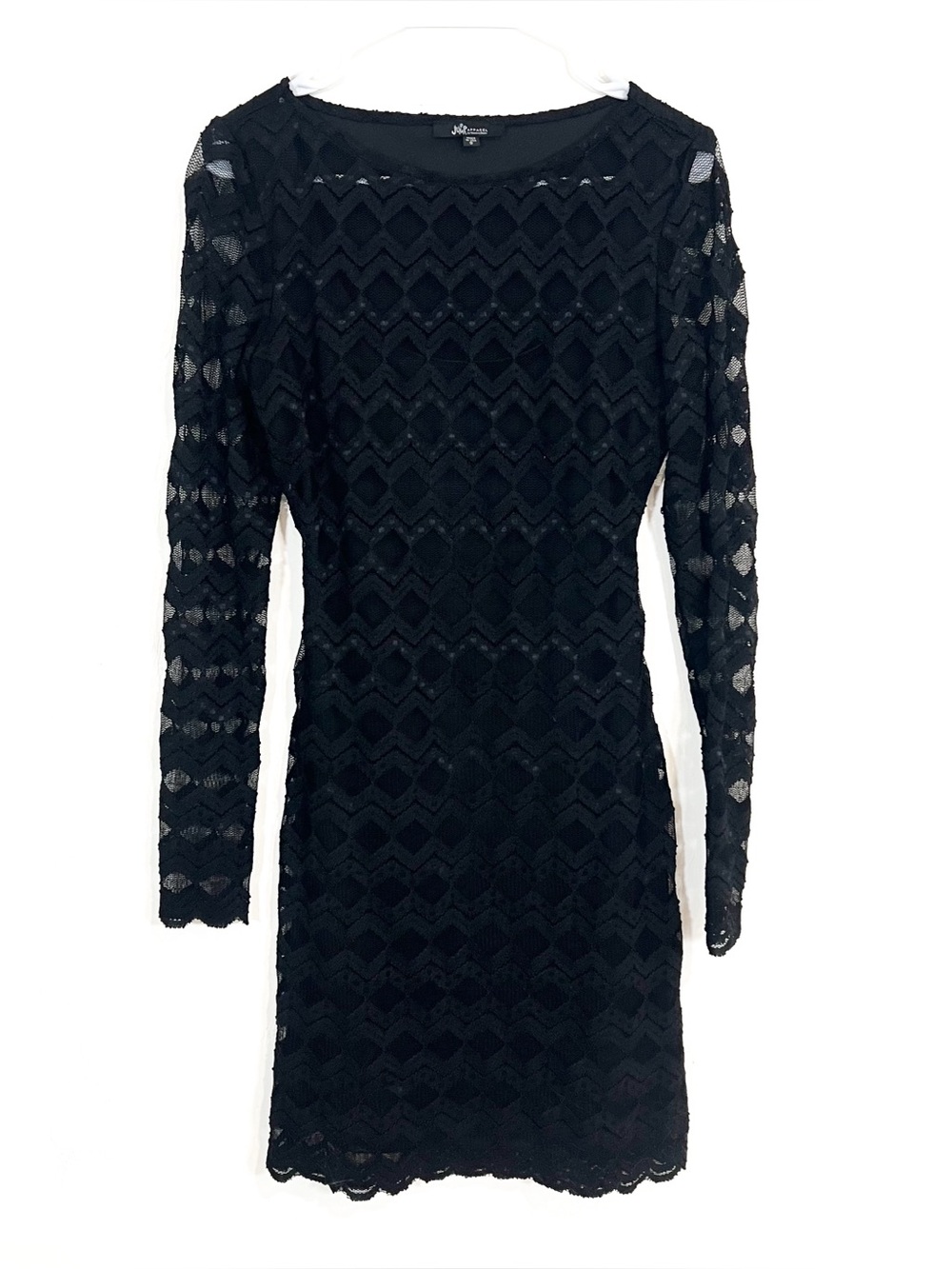 Jump Apparel Lace Overlay Chevron Long Sleeve Mini Dress Cut Out Black Small